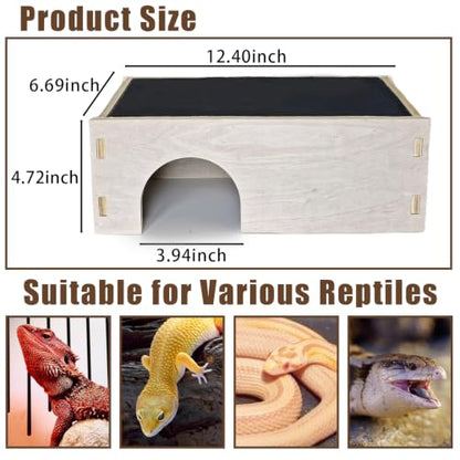 Bearded Dragon Basking Platform,Wooden Reptile Hides Cave with Basking Rock | Crested Gecko Hideout with Slate Rock Tank Accessories for Lizard Snake Tortoise