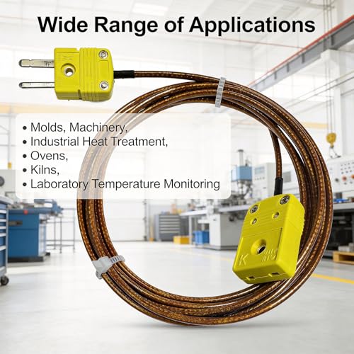 K Type Thermocouple Extension Cable 79in/2.2 Yards | Brown Wire PVC Coating Polyimide Construction, Temperature Range: 0°F–1300°F - size: 79in/2.2 yards