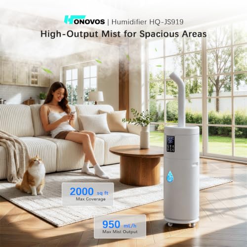 Humidifiers for Large Room Home Bedroom 2000 sq.ft. 17L/4.5Gal Large Humidifier with Extension Tube & 4 Speed Mist,Top Fill Wholehouse Humidifier with 360°Nozzle for Plant Office Commercial Greenhouse - color: White