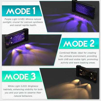 Dimmable LED Reptile UVB Lamp, 8000 Hours UVB Duration for Much Longer Lifespan, Adjustable 4/8/12-Hour Cycles, Suitable for Gecko, Chameleon, and Bearded Dragon, 8W, M Size - size: 8INCH