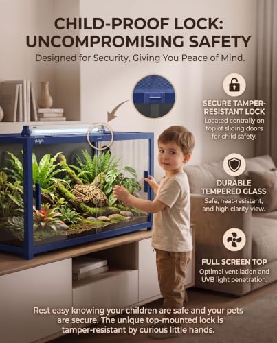 68 Gallon Reptile Tank, Snake Tank Reptile Enclosure Front Sliding Door | Stackable ventilation 68 Gallon ball python enclosure anti-escape locks and no-fingerprint handles humidify misting tubes - color: Blue, size: 68 Gallon