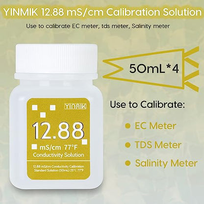 12.88 mS/cm Calibration Solution Conductivity Salinity Calibration Fluid | EC Buffer Standard Calibration solution for Salinity Tester, EC Meter, TDS Meter, 5 in 1 Tester , 4 Bottles of 50mL - color: YELLow