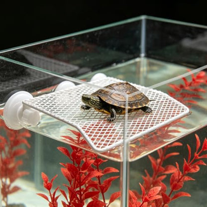 NUOBESTY Heavy Duty Metal Basking Platform with Suction Cups for Turtle Tank and Reptile Habitat, Easy Cleaning Reptile Tank Ledge, Multipurpose Sunbathing Ledge for Geckos and Aquatic
