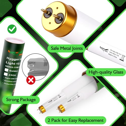 UVB Light for Reptiles Bearded Dragon, 2 Pack T8 UVB Reptile Light UVB Bulb 10.0 17W UVA UVB Reptile Light Bulb Terrarium Light Lamp Tube for Turtle Chameleon Leopard Gecko Snake Tank, 24 Inch - size: T8-24 Inch(2 Pack)