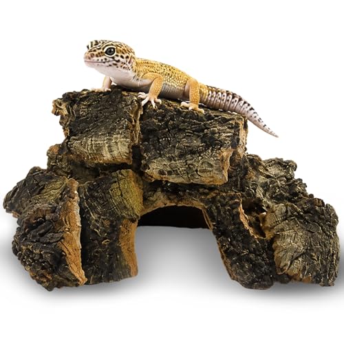 7PCS Cork Bark for Reptiles, Habitat Decoration Set, Reptile Terrarium Climbing Accessories, Five Small and Two Medium Champagne Cork Bark Hide