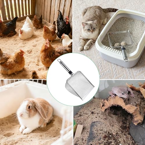 2-Pack Stainless Steel Cat Litter Scoop, 3.8mm Fine Mesh & 5mm Metal Scooper, 5.5-Inch Wide Deep Shovel, Long Handle, Rustproof Cat Poop Scooper for Clumping Litter, Multi-Pet & Beach Sand