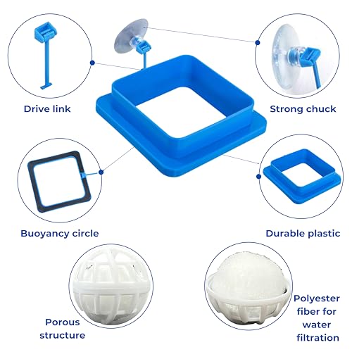Aquatic Turtle Tank Accessories Feeding Ring and Nitrifying Balls, Turtle Feeding Ring with Suction Cup, Fish Food Holder and Aquatic Toys for Turtles Tortoise Goldfish Guppy Koi Puffer (Blue, Square) - size: Square