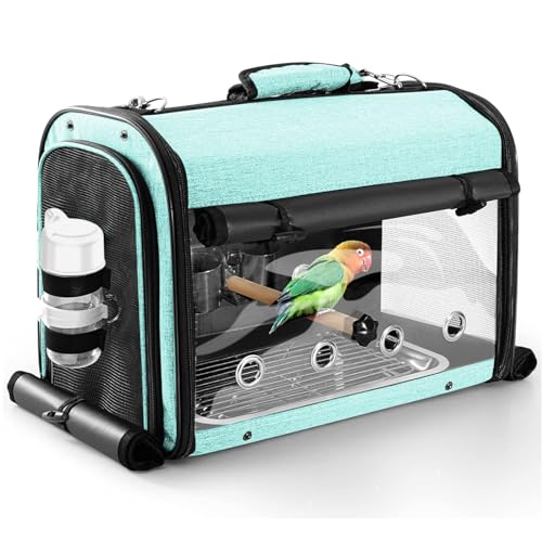 Bird Carrier Bag with Stand, Lightweight Backpack for Parrot, Portable Cockatiel Travel Cage with Accessories, Pet Transparent Breathable Carrier, Green - color: Green