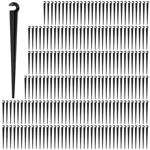 RedChili 210 Pack Irrigation Support Stakes for 1/4 Inch Drip Tubing, 1/4" Drip Tubing Hold Plastic Stakes Quarter Inch Drip Line Holder Fittings for Lawn Raised Bed Greenhouse Plant Watering System - size: 1/4" Stake-210P