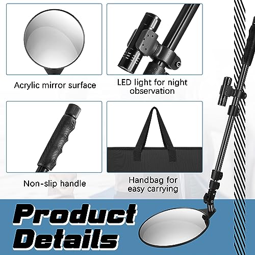 Barydat 2 Pack Under Vehicle Inspection Mirror with Telescoping Handle and Light 8 Inch Diameter Security Angle Adjustment Handheld Inspection Mirror for Under Car Truck Equipment Over Shelf - size: 8 Inch
