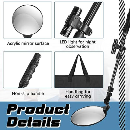 Barydat 2 Pack Under Vehicle Inspection Mirror with Telescoping Handle and Light 8 Inch Diameter Security Angle Adjustment Handheld Inspection Mirror for Under Car Truck Equipment Over Shelf - size: 8 Inch