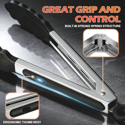Stainless Steel Kitchen Tongs with Silicone Tips, Locking Grilling Food Tongs, 7" 9" and 12", Set of 3 Black - color: 3pack Black