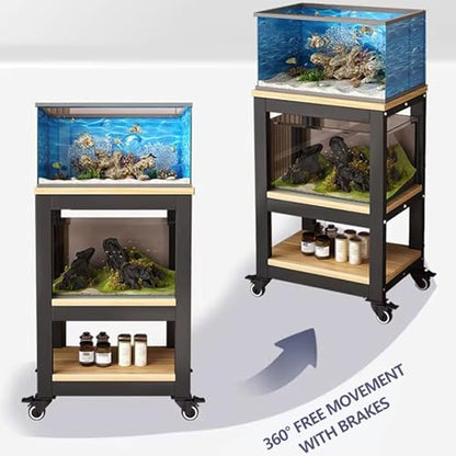 Movable Aquarium Stand with Wheels, Storage Shelves for Living Room, Bedroom & Office - Durable Fish Tank Rack, Space-Saving Design, Easy Mobility, Stylish Home Decor,Black+white,101x40x103c