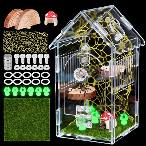 Hysagtek Jumping Spider Enclosure - Acrylic Arboreal Tarantula Enclosure Small Reptile Terrarium with Magnetic Door, Clear Jumping Spider Enclosure Accessories