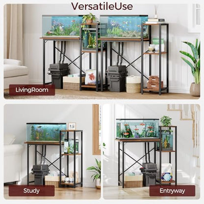 MAHANCRIS 5-10 Gallon Fish Tank Stand with 3-Tier Storage Shelf, Heavy Duty Aquarium Stand for Home Office, Metal Frame Turtle Reptile Terrarium Stand, 30.7"L x 12.6"W x 32.1"H, Rustic Brown FTHR5201 - color: Rustic Brown