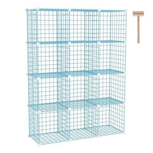 C&AHOME Wire Cube Storage, 12 - Cube Organizer Metal C Grids, Closet, Blue | Modular Shelves Units Storage Bins Shelving Bookshelf Shelf Cabinet - color: Blue