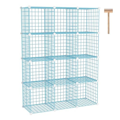 C&AHOME Wire Cube Storage, 12 - Cube Organizer Metal C Grids, Closet, Blue | Modular Shelves Units Storage Bins Shelving Bookshelf Shelf Cabinet - color: Blue