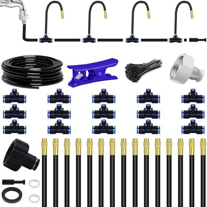 49.21Ft Drip Irrigation Kit System, 360° Bendable Garden Irrigation System | Adjustable Automatic Watering Misting System with 15 Nozzles for Greenhouse, Yard, Lawn, Plant , 5/16" Tubing - size: 49.21Ft