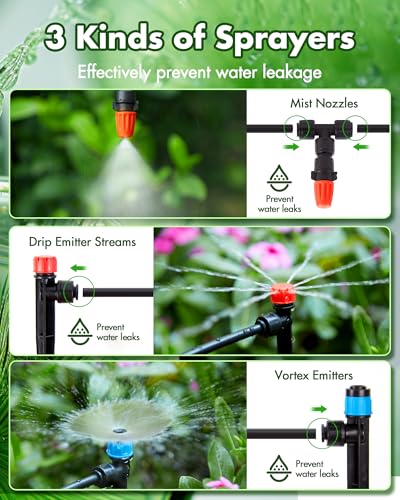 240FT Drip Irrigation System Kits - Automatic Garden Watering Sprinkler with 1/2 & 1/4 inch Tubing Hose Patio Misting Plant Irrigation Water Equipment Quick Connector for Greenhouse Flower Beds Lawn - size: 240FT:33FT Main tube+207FT 1/4 tube