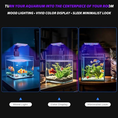 Mini Clip-On Aquarium Light 7W USB Dimmable Fish Tank Lamp with 3 Light Modes (Full Spectrum/White/RGB), 9-Level Brightness, Compact LED Light for 1–3 Gallon Aquariums (Adapter Not Included) - color: Black