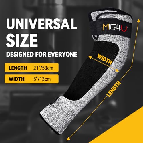 MIG4U Cut Resistant Sleeves with Leather Patches, Arm Safety Protection for Men and Women Thin Skin, Anti Puncture Level 5 Protective Arm Sleeve in Gardening, Farm, Welding, 18'' - color: Grey-leather Patch, size: Large