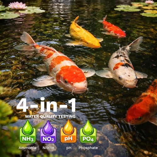 Half Off Ponds 4-in-1 Water Quality Test Kit | 215 total tests, Measures pH and Ammonia, Nitrite, Phosphate, Glass tubes, Freshwater aquariums