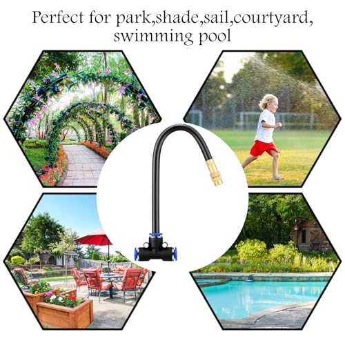 Zonon 10 Pcs Brass Misting Nozzles Tee with 8" Built in Hose for 0.32"/8 mm Tubing 360 Degree Rotation Adjustable Water Mister Nozzle Thread Sprayer Misting Part Accessories for Patio Outdoor Cooling - size: 8 Inch