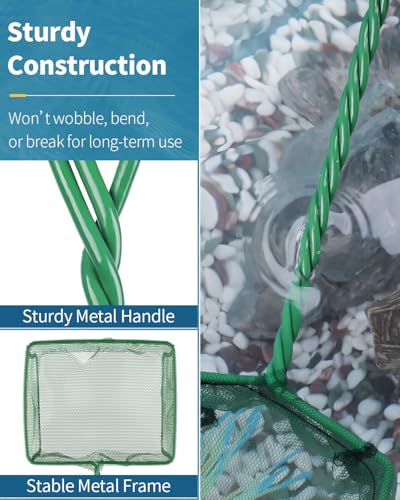 Pawfly Aquarium Fish Net with Braided Metal Handle Square Net with Soft Fine Mesh Sludge Food Residue Wastes Skimming Cleaning Net for Fish Tanks Small Koi Ponds and Pools - style: 5 Inch
