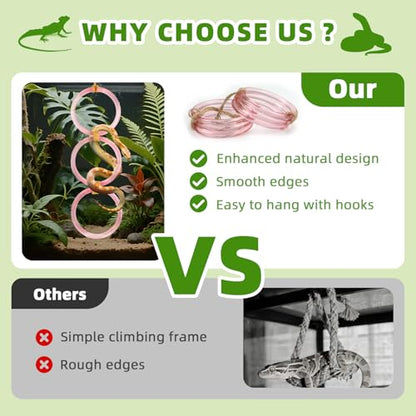 2 PCS Reptile Climbing Loops, Snake Climbing Rings, Snakes Tank Accessories for Ball Python & Climb Pet-Terrarium Enrichment Toys for Snakes, Iguana, Chameleon, Parrot, Lizard (Pink)