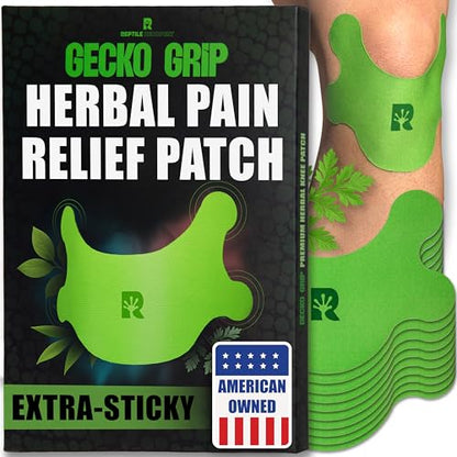 Gecko Grip Herbal Knee Patch | Pain Relief Patches for Knees & Joints | Extra-Sticky, Maximum Strength Herbal Knee Pain Patches for Everyday Wellness (10 Count) | Flexible Comfort-Stretch Fit