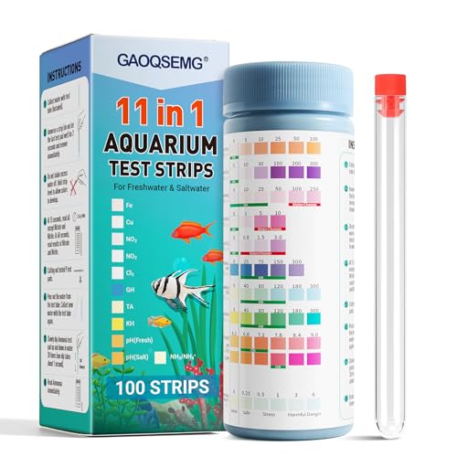 Aquarium Water Test Kit 11 in 1,100 Counts Ammonia Aquarium Test Kits Fish Tank Test Strips Freshwater & Saltwater pH Testing Strips for Ammonia,