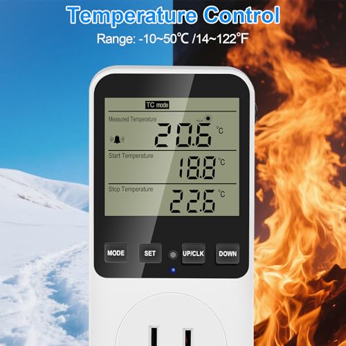 Temperature and Humidity Controller Plug in Thermostat Outlet with Humidity Control 120V Heating Cooling Humidification Dehumidification for Greenhouse Mushroom Grow Tent Reptile Aquarium - color: Htc820