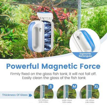 AQQA Aquarium Magetic Glass Cleaner Brush | 2 Detachable Scrapers Floating Fish Tank Cleaning Tools Algae Scraper for 0.25-0.45 inch Thick Glass/Acrylic Tanks (Medium) - size: Medium