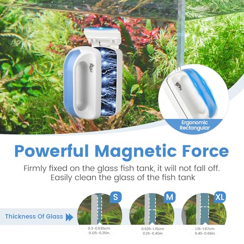 AQQA Aquarium Magetic Glass Cleaner Brush | 2 Detachable Scrapers Floating Fish Tank Cleaning Tools Algae Scraper for 1/8-1/4 inch Thick Glass/Acrylic Tanks (Small) - size: Small