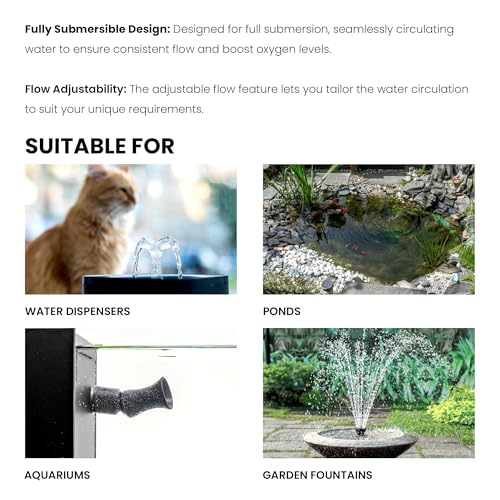 UNS Sigma Water Pump - USB 5W 79GPH 300L/HR IPX8 Small Power Head - Adjustable Submersible Water Pump for Freshwater & Saltwater Aquarium, Pond, Fountain, Pet Waterbowl - Sigma 5 (3/8, 1/2") - size: 5W