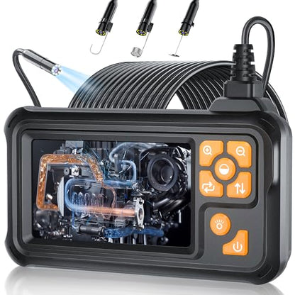 50FT Inspection Endoscope Camera with Light,1080P HD Borescope Camera | IP67 Waterproof Sewer Camera with 8 LED Lights Snake Camera with 4.3" IPS Screen, Semi-Rigid Cable for Auto & Plumbin Tools - size: 50FT