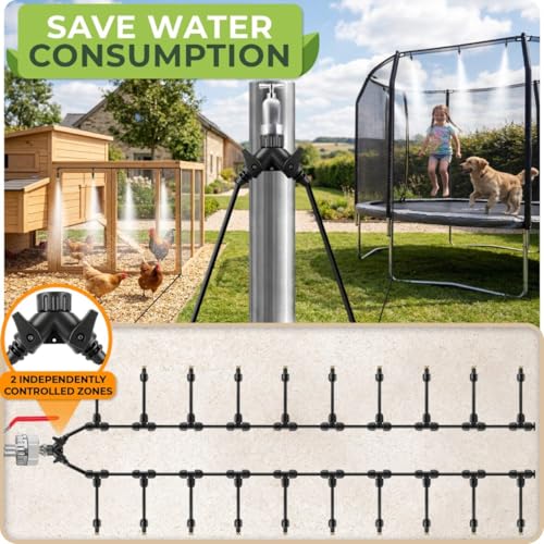 Misters for Outside Patio with Flexible Rod Nozzles, 75 ft, Black | Misting System for Outside Patio Cooling, Garden Faucet Setup for Pergola, Garden, Greenhouse, Backyard - size: 75 FT