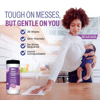 Probiotic Cleaning Wipes with Lavender Essential Oil, Microcleans Surfaces for up to 7 Days, Home Compostable & Biodegradable, All-Natural Multi Surface Wipes by SCD Probiotics, 90 Sheets (Pack of 3) | Microcleans Surfaces, Multi Surface Wipe, Home Compos