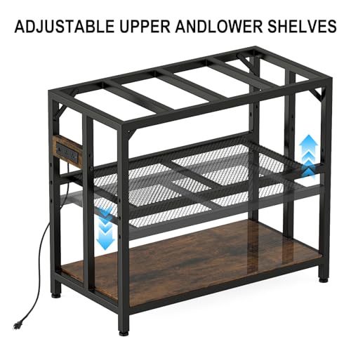 40 Gallon Metal Aquarium Fish Tank Stand, Rustic Brown | Built in power outlets adjustable shelf 660LBS load bearing fits turtle reptile terrarium breeder tank home office use - color: Rustic Brown