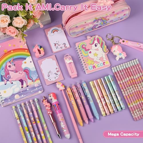 Ulema 41Pcs Cute Unicorn Stationery Set Birthday Gifts for Girls Back to School and Classroom Rewards Office Supplies with Unicorn Stuffs with Kawaii pencils,Keychain etc. - style: Unicorn