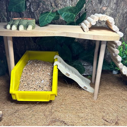Reptile Digging Box Plastic Leopard Gecko Burrowing Habitat Hide Box with Wooden Ladder Compatible with Terrariums Tailored for Juvenile Bearded Dragons and Snake in Compact Setups (Yellow) - color: Yellow