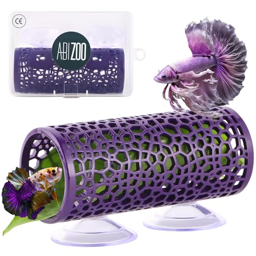 Abizoo Betta Cave - Purple Fish Tunnel with Holes for Small Fish & Shrimp Habitat, Betta Toys Shelter Hideaway, Moss Aquarium Ornament - color: Purple