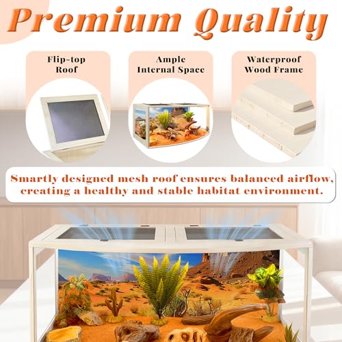 Bearded Dragon Tank, Curved Reptile Enclosure with 3-Side Clear Acrylic Panels, Spacious Lizard Tank with Metal Mesh Top and Lockable Door for Reptile Habitat