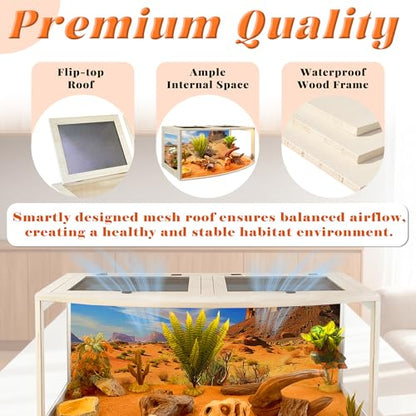 Bearded Dragon Tank, Curved Reptile Enclosure with 3-Side Clear Acrylic Panels, Spacious Lizard Tank with Metal Mesh Top and Lockable Door for Reptile Habitat