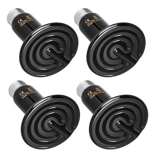 HealSmart 75W Reptile Heat Lamp Ceramic Heat Emitter, No Light Emitting Heat Bulbs, Suitable for Snake/Lizard/Spider, Plant Growth and Incubating Chicken, 4-Pack - size: 75W, style: 4 Pack