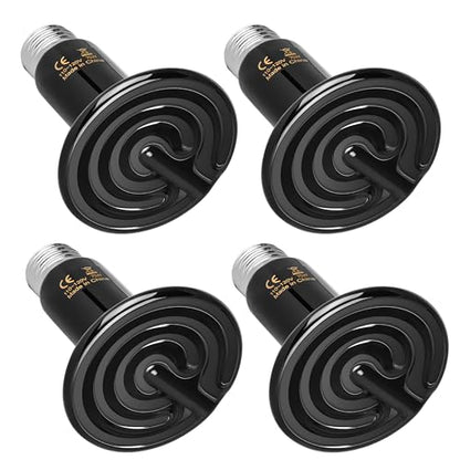 HealSmart 75W Reptile Heat Lamp Ceramic Heat Emitter, No Light Emitting Heat Bulbs, Suitable for Snake/Lizard/Spider, Plant Growth and Incubating Chicken, 4-Pack - size: 75W, style: 4 Pack