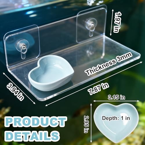 Axolotl Feeding Shelf with Feeder Bowl, Axolotl Hammock for Aquarium with Feeding Tray, Axolotl Tank Accessories for Bearded Dragons, Geckos, Lizards, Hamsters, Crabs - color: Feeding Shelf with Blue Feeder Bowl
