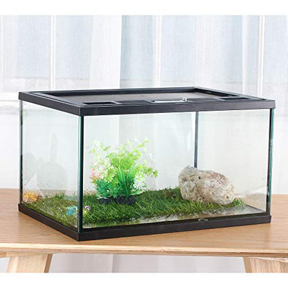 Frogs Glass Terrarium Feeding kit Tank, 15.7×11×9 inches, for Reptile Amphibians, Insect, Horned Frogs, Waterweed Prairie Style Habitat, with Green Artificial Turf Pad, Natural Volcanic Rock | Mesh Top Ventilation, Feeding Port, Lockable Lid, For Small Ho