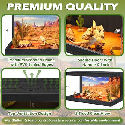 ROYXEN Reptile Enclosure,31 Gallons Reptile Tank with Wooden Top and Lockable Design,Tempered Glass Bearded Dragon Tank for Lizard Gecko Habitat (Black,24" Length) - color: Black, size: 31 Gallons,24" Length