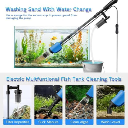 Electric Aquarium Gravel Cleaner, 530GPH Fish Tank Vacuum with Water Changer, Sand Washer, Debris Remover, Quiet 32W Pump for Freshwater Tanks, Blue (Blue)